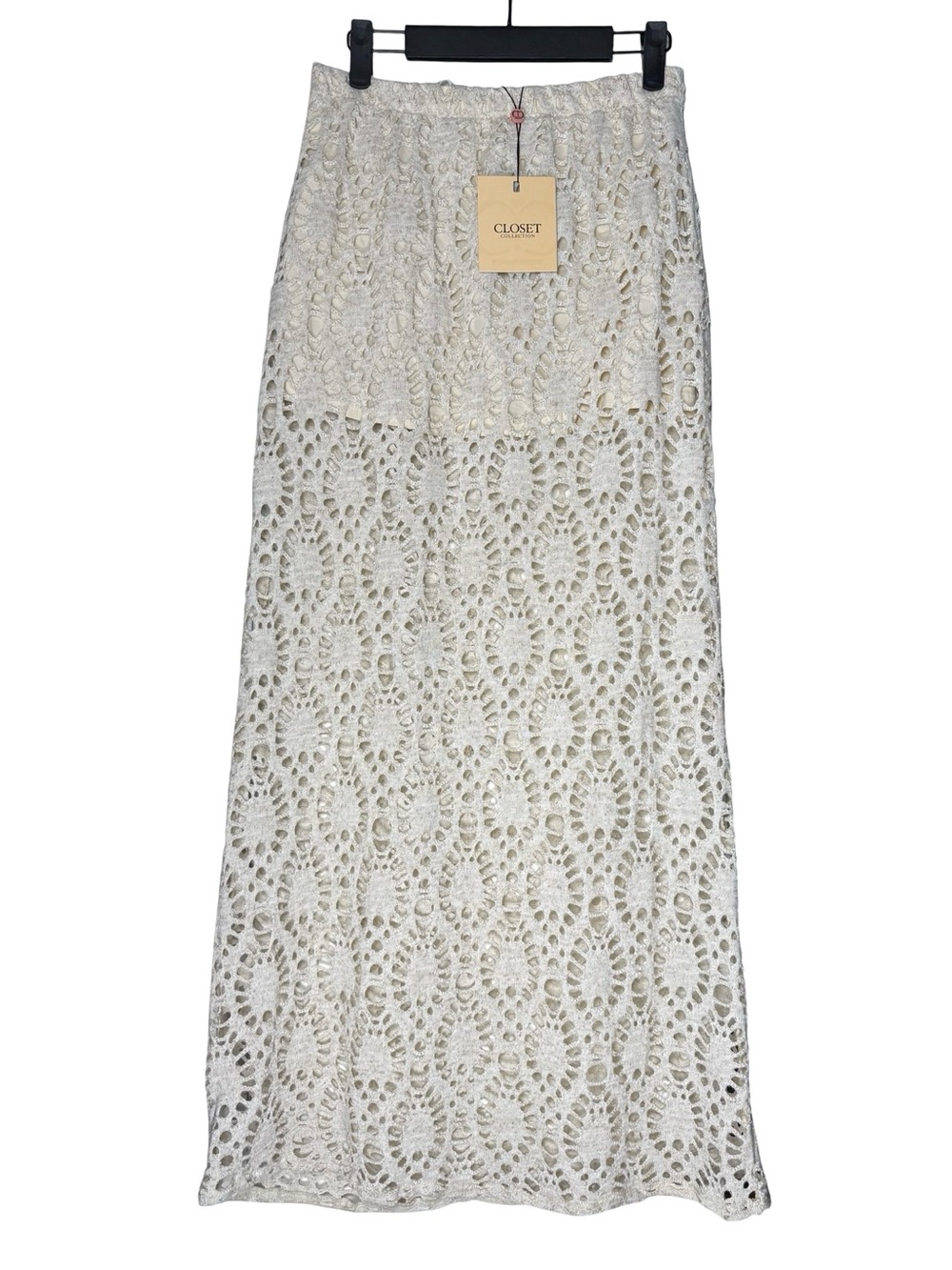 Closet Collection Crochet Lace Maxi Skirt Small  Beige Boho Beach Resort NWT